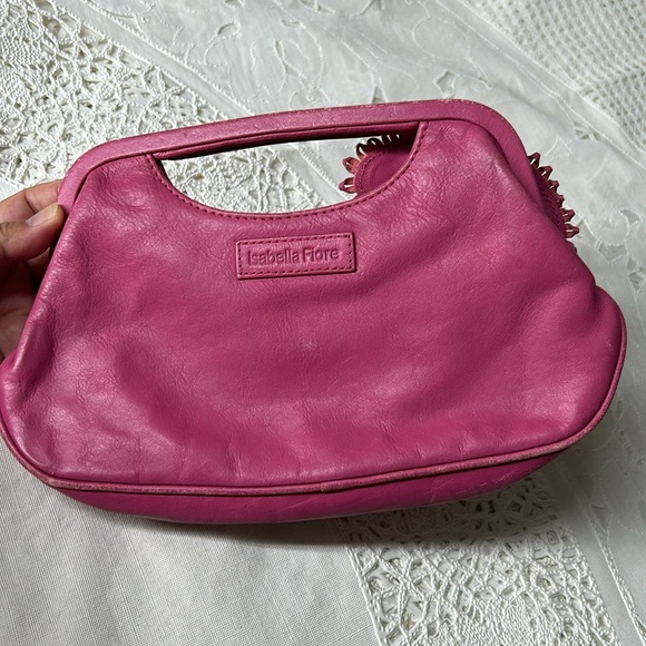 🖤Isabella Fiore Pink Leather clutch with 3D Floral Appliqué RARE - Picture 5 of 17